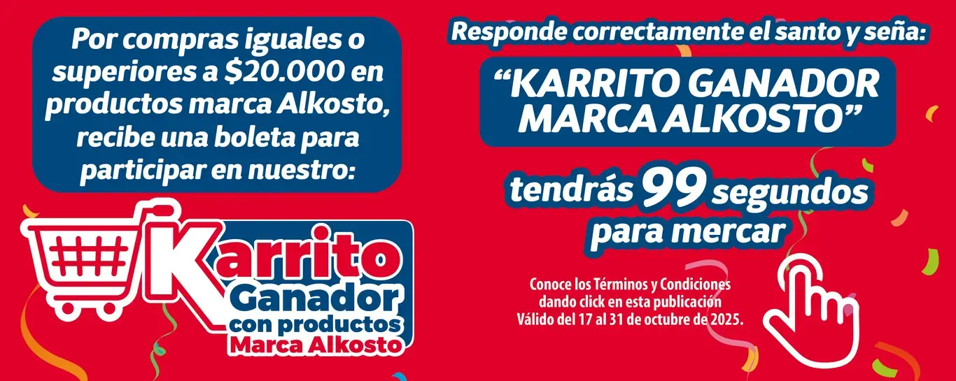 KARRITO GANADOR MARCA ALKOSTO SANTO Y SEÑA
