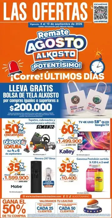 Remate de Agosto Alkosto del 4 al 10 de septiembre de 2026